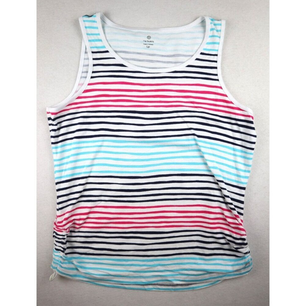 T BY TALBOTS - WOMEN'S STRIPED TANK TOP RUCHED SIDES - SIZE LP